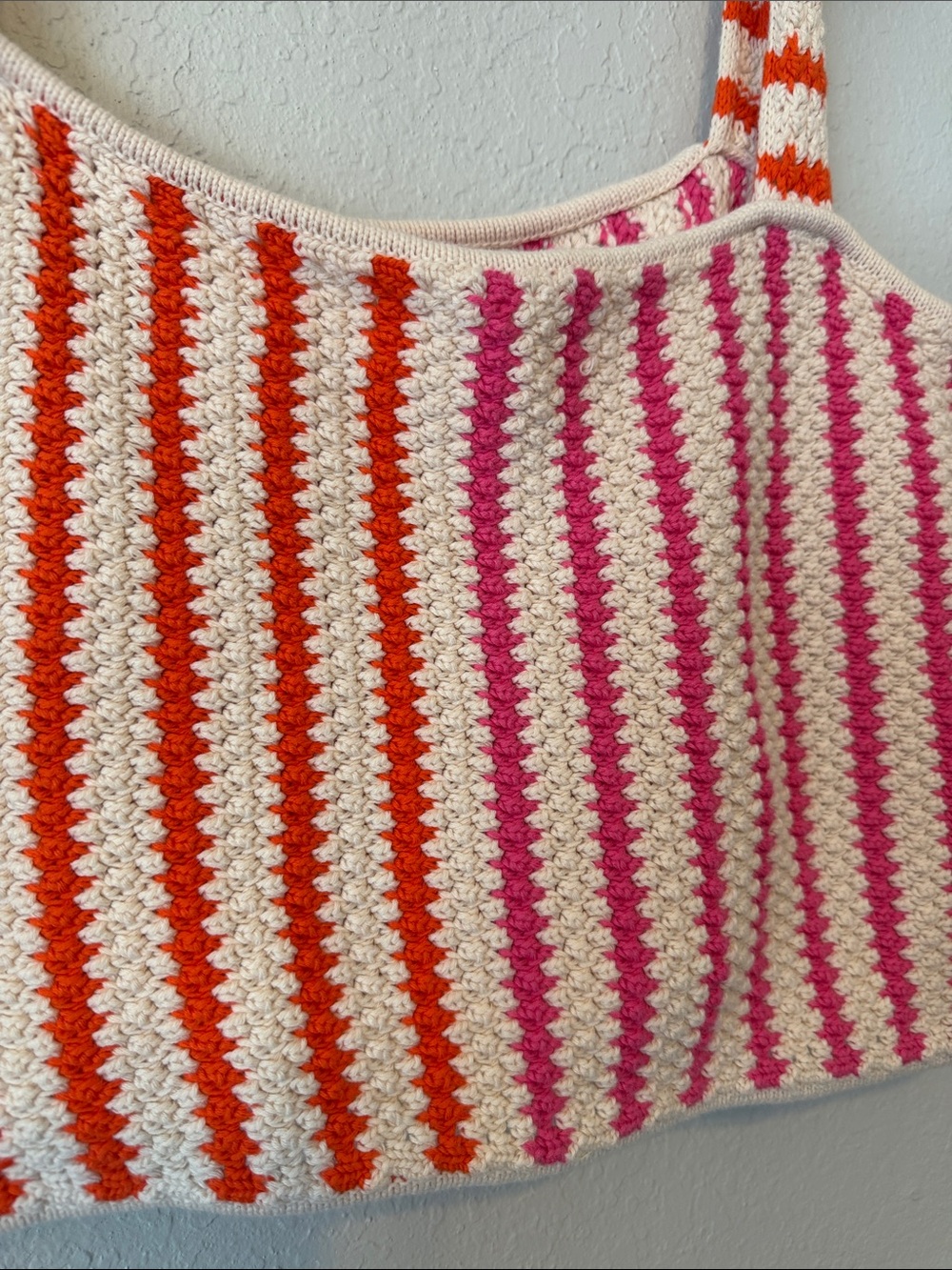 Future Collective Striped Crochet Crop Tank Top in Pink, Orange & Yellow - Picture 3 of 6